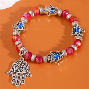 Evil Eye Magic Hands Vintage Beads Fashion Wholesale Alloy Bracelet - Red