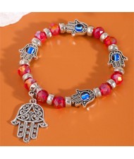 Evil Eye Magic Hands Vintage Beads Fashion Wholesale Alloy Bracelet - Red