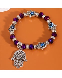 Evil Eye Magic Hands Vintage Beads Fashion Wholesale Alloy Bracelet - Purple