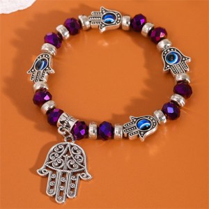 Evil Eye Magic Hands Vintage Beads Fashion Wholesale Alloy Bracelet - Purple