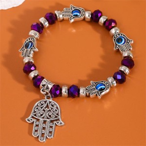 Evil Eye Magic Hands Vintage Beads Fashion Wholesale Alloy Bracelet - Purple