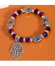 Evil Eye Magic Hands Vintage Beads Fashion Wholesale Alloy Bracelet - Purple