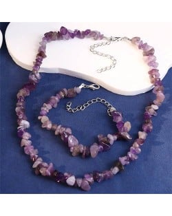 Ethnic Style Gravel Texture Wholesale Fashionable Women Costume Necklace and Earrings Set - Purple