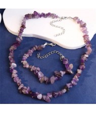 Ethnic Style Gravel Texture Wholesale Fashionable Women Costume Necklace and Earrings Set - Purple