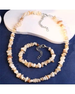 Ethnic Style Gravel Texture Wholesale Fashionable Women Costume Necklace and Earrings Set - White