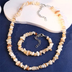 Ethnic Style Gravel Texture Wholesale Fashionable Women Costume Necklace and Earrings Set - White