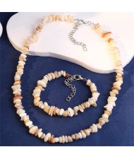 Ethnic Style Gravel Texture Wholesale Fashionable Women Costume Necklace and Earrings Set - White