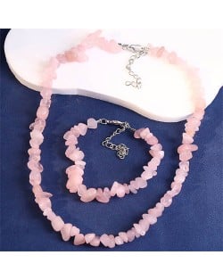 Ethnic Style Gravel Texture Wholesale Fashionable Women Costume Necklace and Earrings Set - Pink