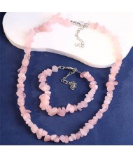 Ethnic Style Gravel Texture Wholesale Fashionable Women Costume Necklace and Earrings Set - Pink