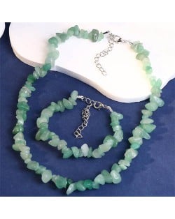 Ethnic Style Gravel Texture Wholesale Fashionable Women Costume Necklace and Earrings Set - Green
