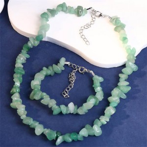 Ethnic Style Gravel Texture Wholesale Fashionable Women Costume Necklace and Earrings Set - Green