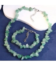 Ethnic Style Gravel Texture Wholesale Fashionable Women Costume Necklace and Earrings Set - Green