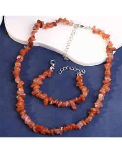 Ethnic Style Gravel Texture Wholesale Fashionable Women Costume Necklace and Earrings Set - Red