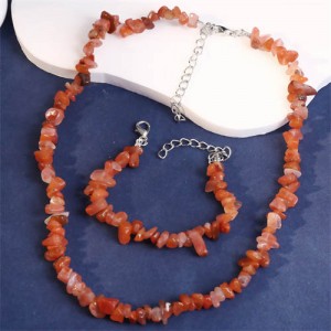 Ethnic Style Gravel Texture Wholesale Fashionable Women Costume Necklace and Earrings Set - Red