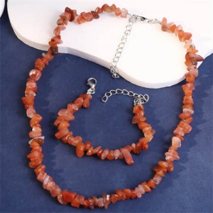 Ethnic Style Gravel Texture Wholesale Fashionable Women Costume Necklace and Earrings Set - Red