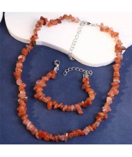 Ethnic Style Gravel Texture Wholesale Fashionable Women Costume Necklace and Earrings Set - Red