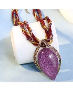 Bohemian Fashion Resin Gem Pendant Weaving Rope Design Wholesale Women Costume Necklace - Purple