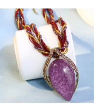 Bohemian Fashion Resin Gem Pendant Weaving Rope Design Wholesale Women Costume Necklace - Purple