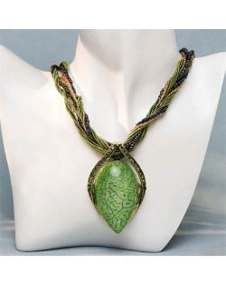 Bohemian Fashion Resin Gem Pendant Weaving Rope Design Wholesale Women Costume Necklace - Green