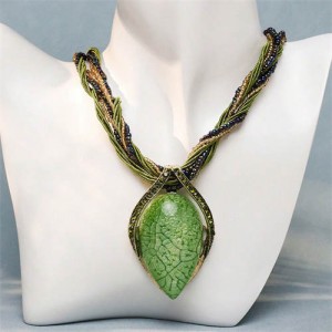 Bohemian Fashion Resin Gem Pendant Weaving Rope Design Wholesale Women Costume Necklace - Green