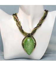 Bohemian Fashion Resin Gem Pendant Weaving Rope Design Wholesale Women Costume Necklace - Green