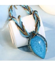 Bohemian Fashion Resin Gem Pendant Weaving Rope Design Wholesale Women Costume Necklace - Blue
