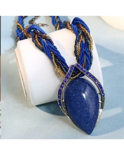 Bohemian Fashion Resin Gem Pendant Weaving Rope Design Wholesale Women Costume Necklace - Royal Blue