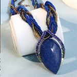 Bohemian Fashion Resin Gem Pendant Weaving Rope Design Wholesale Women Costume Necklace - Royal Blue