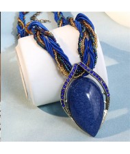 Bohemian Fashion Resin Gem Pendant Weaving Rope Design Wholesale Women Costume Necklace - Royal Blue