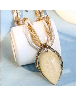 Bohemian Fashion Resin Gem Pendant Weaving Rope Design Wholesale Women Costume Necklace - White