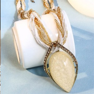 Bohemian Fashion Resin Gem Pendant Weaving Rope Design Wholesale Women Costume Necklace - White