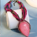 Bohemian Fashion Resin Gem Pendant Weaving Rope Design Wholesale Women Costume Necklace - Pink