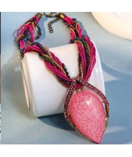 Bohemian Fashion Resin Gem Pendant Weaving Rope Design Wholesale Women Costume Necklace - Pink