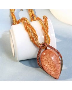 Bohemian Fashion Resin Gem Pendant Weaving Rope Design Wholesale Women Costume Necklace - Orange