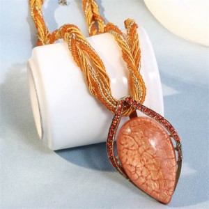 Bohemian Fashion Resin Gem Pendant Weaving Rope Design Wholesale Women Costume Necklace - Orange