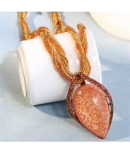 Bohemian Fashion Resin Gem Pendant Weaving Rope Design Wholesale Women Costume Necklace - Orange