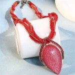 Bohemian Fashion Resin Gem Pendant Weaving Rope Design Wholesale Women Costume Necklace - Red