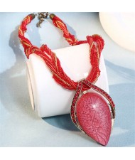 Bohemian Fashion Resin Gem Pendant Weaving Rope Design Wholesale Women Costume Necklace - Red