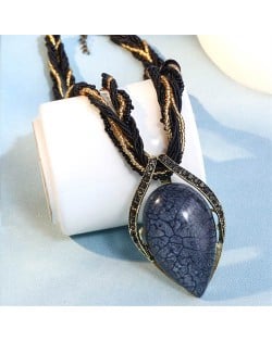 Bohemian Fashion Resin Gem Pendant Weaving Rope Design Wholesale Women Costume Necklace - Black