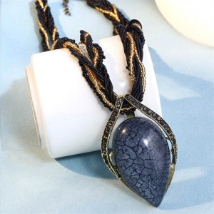 Bohemian Fashion Resin Gem Pendant Weaving Rope Design Wholesale Women Costume Necklace - Black