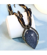 Bohemian Fashion Resin Gem Pendant Weaving Rope Design Wholesale Women Costume Necklace - Black