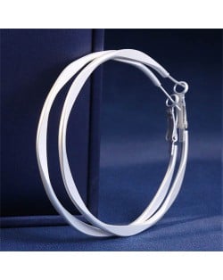 Simple Matte Large Hoop Bold Fashion Wholesale Women Earrings - Silver