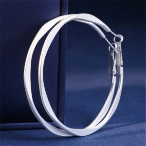 Simple Matte Large Hoop Bold Fashion Wholesale Women Earrings - Silver