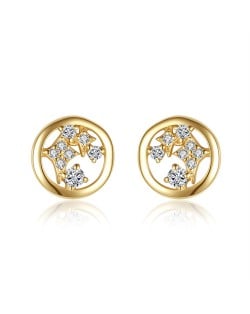 Bling Cubic Zirconia Star Round Design Business Style Wholesale Fashion 925 Sterling Silver Mini Stud Earrings