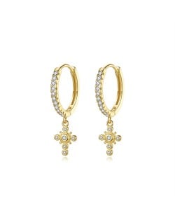Bling Cubic Zirconia Cross Pendant Wholesale Fashion 925 Sterling Silver Hoop Earrings