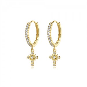 Bling Cubic Zirconia Cross Pendant Wholesale Fashion 925 Sterling Silver Hoop Earrings