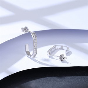 Bling Cubic Zirconia J Shape Design Wholesale Fashion 925 Sterling Silver Earrings - Silver