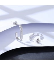 Bling Cubic Zirconia J Shape Design Wholesale Fashion 925 Sterling Silver Earrings - Silver