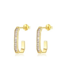 Bling Cubic Zirconia J Shape Design Wholesale Fashion 925 Sterling Silver Earrings - Golden