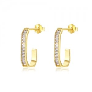 Bling Cubic Zirconia J Shape Design Wholesale Fashion 925 Sterling Silver Earrings - Golden